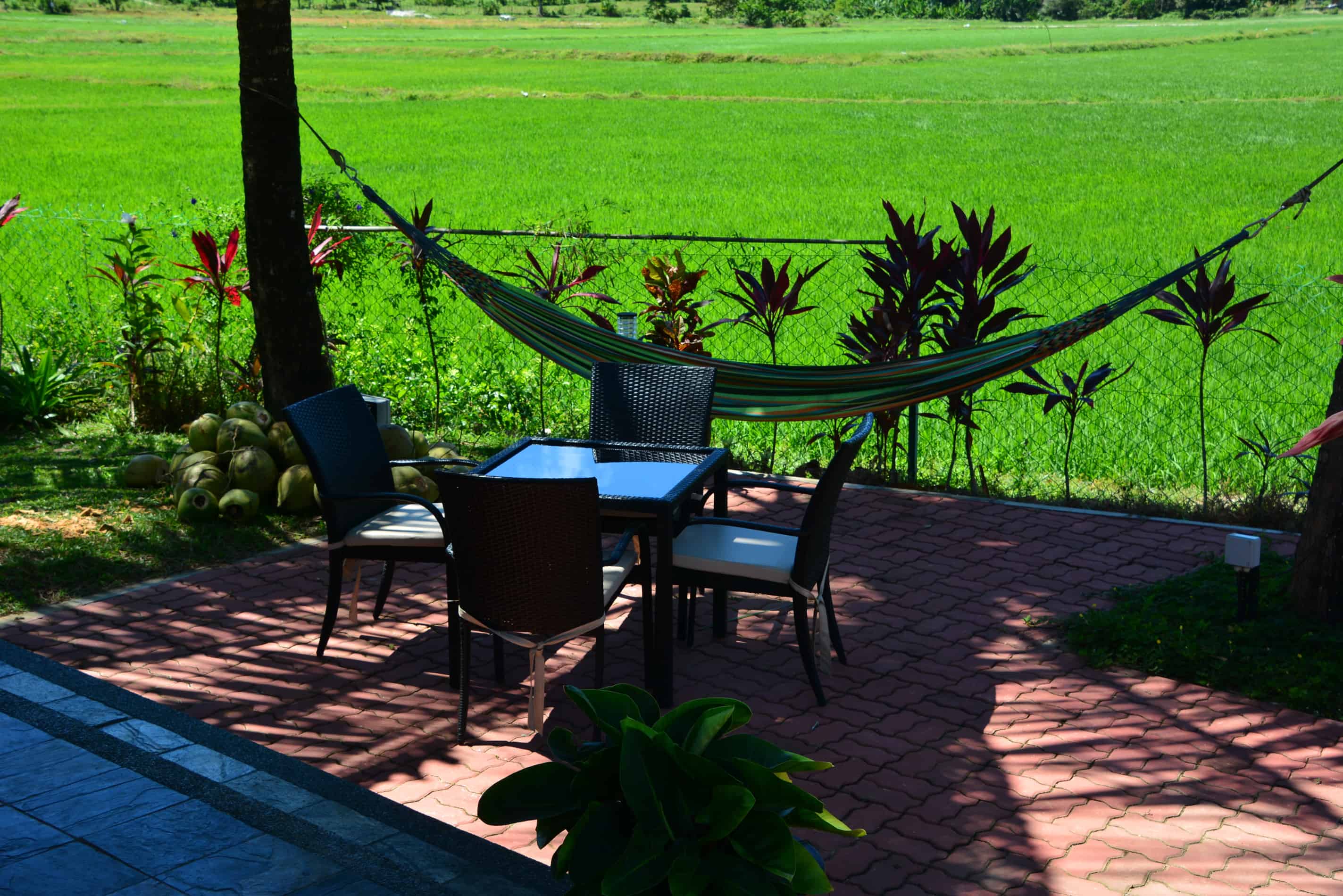 Sunset Valley - Dining area new pool and rice paddies
